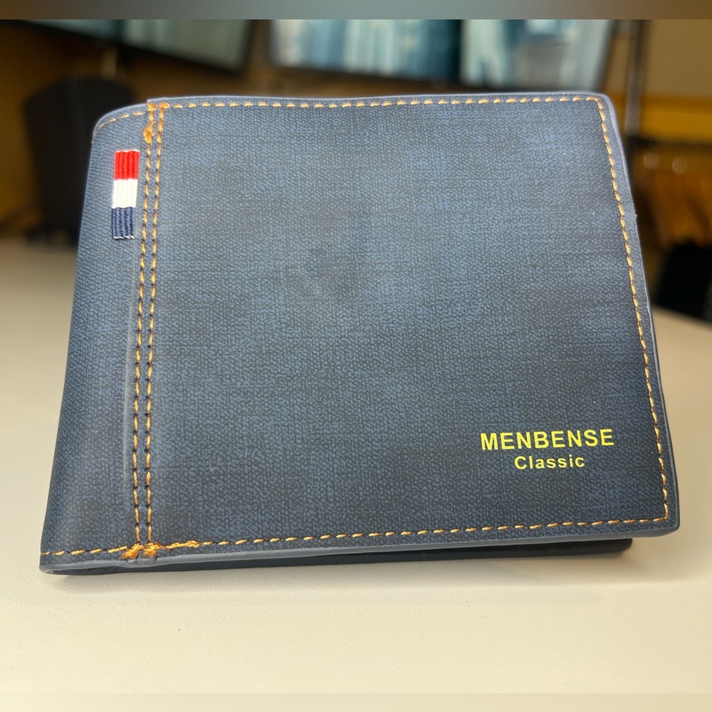New Man's MENBENSE Classic Navy Blue Leather Wallet Credit Card/ID/Zipper Pocket